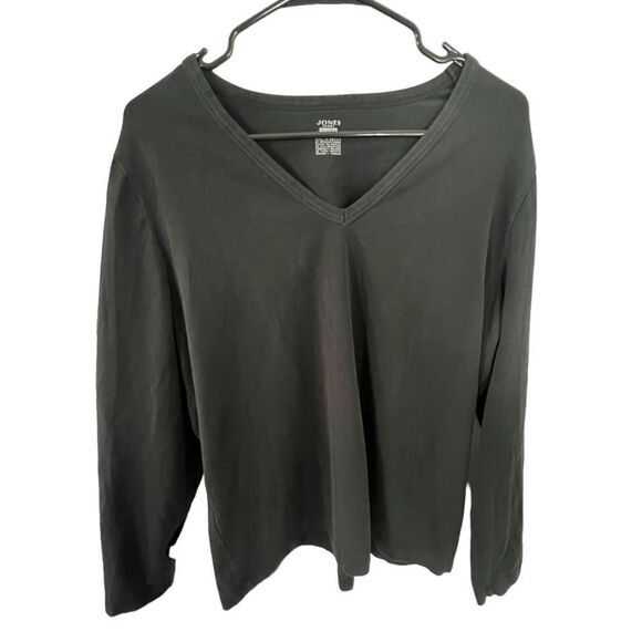 Jones Sport Basic Plain Black V-Neck Stretchy Long Sleeve T-Shirt - Picture 1 of 3